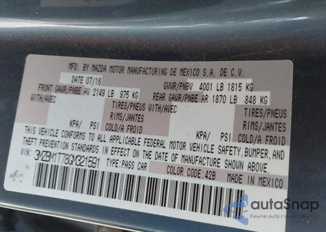 2016 Mazda Mazda3 I Sport from USA, damaged, VIN 3MZBM1T78GM321591